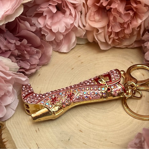 Pink and Red Crystal High Heel Boot Keychain Charm - Picture 9 of 14